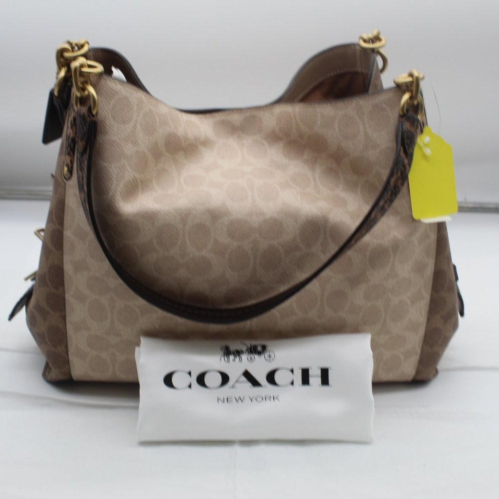 Coach Dalton 31 Signature Coated Canvas Snakeskin Detail Shoulder Bag